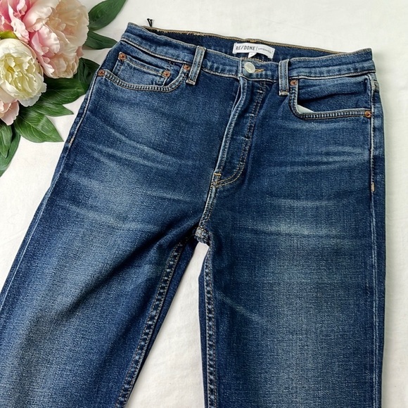 NWT Re/Done Midnight Blue Cotton Blend High Rise Ankle Crop Denim Jeans Size 27 - Picture 1 of 11
